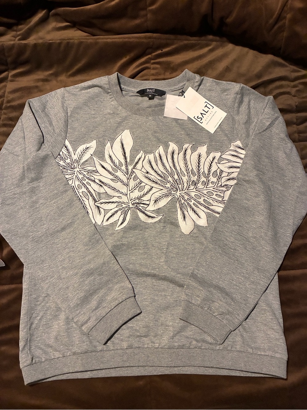Salt Attire brand, medium, new with tags, Grey Floral-Print Crewneck Sweatshirt